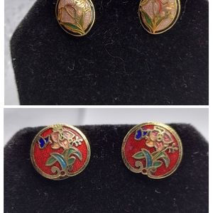2 Cloisonne Vtg Earrings, GC.